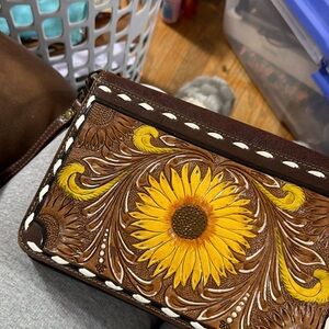 Sunflower Embossed Brown Leather Wallet